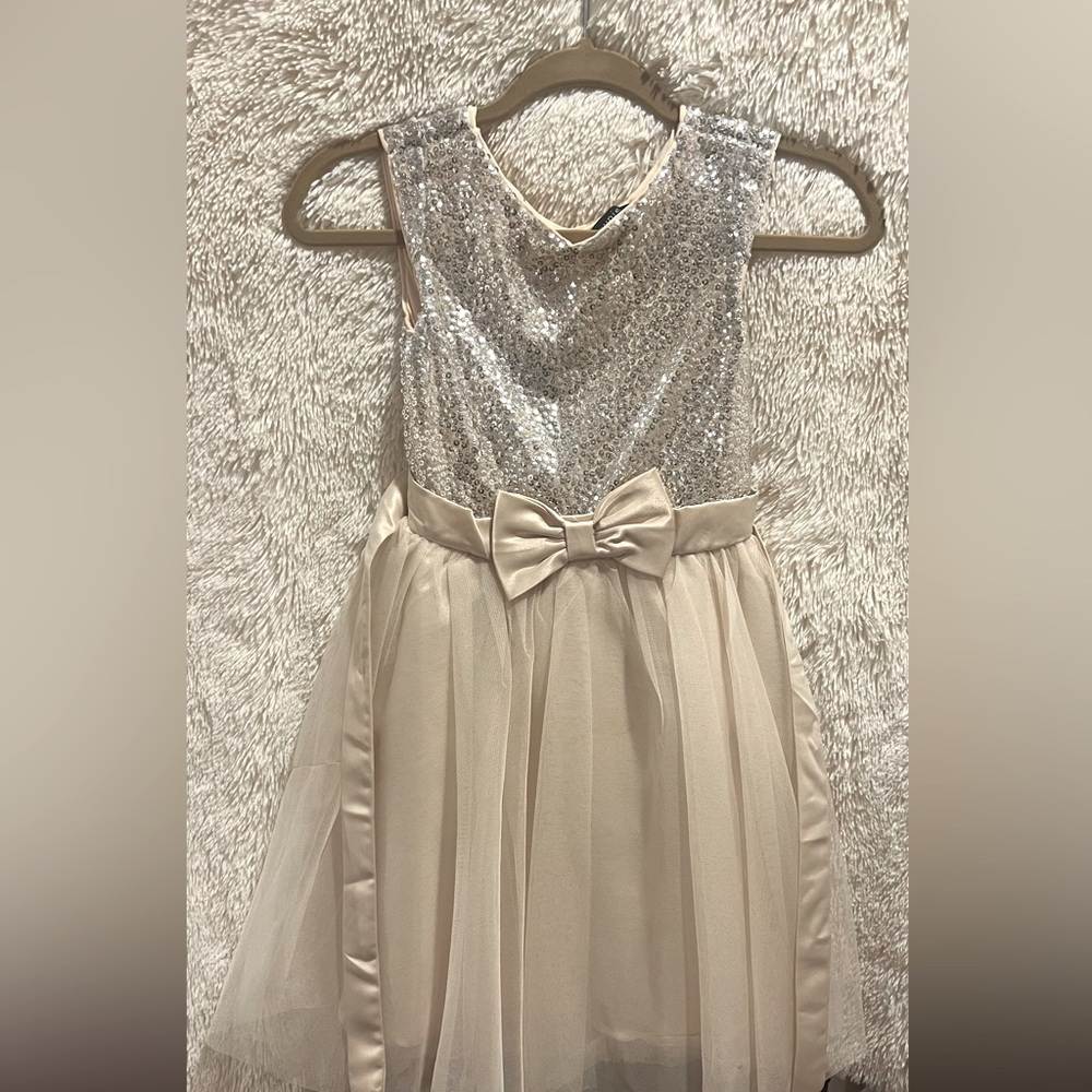 Girls Zunie size 10 party dress with gold sequence and ivory tulle